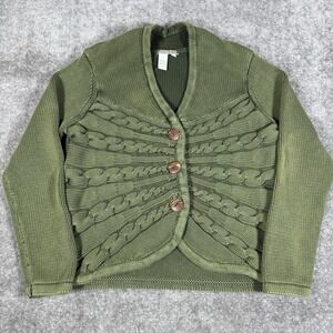 Vintage Isabella Bird‎ Cardigan Sweater Women's Large Green Cable Knit *Flaws*